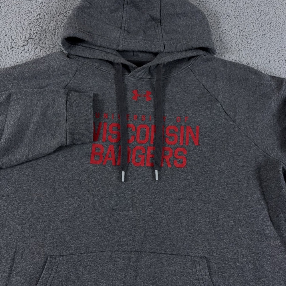Under Armour Wisconsin Badgers Hoodie Mens Large Gray Fleece Sweatshirt NCAA‎